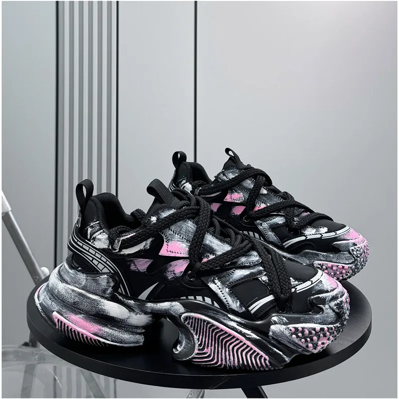 

high-end thick bottom Men Sneakers Leather Casual Shoes Male Casual Zapatillas Hombre