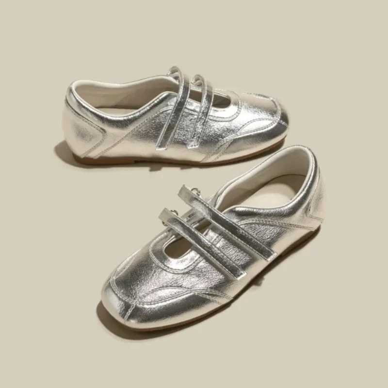 Women Mary Jane Flats Double Strap T Cutout Soft Leather Casual Walking Sneaker Shoes Soft Sole Ballet Shoes