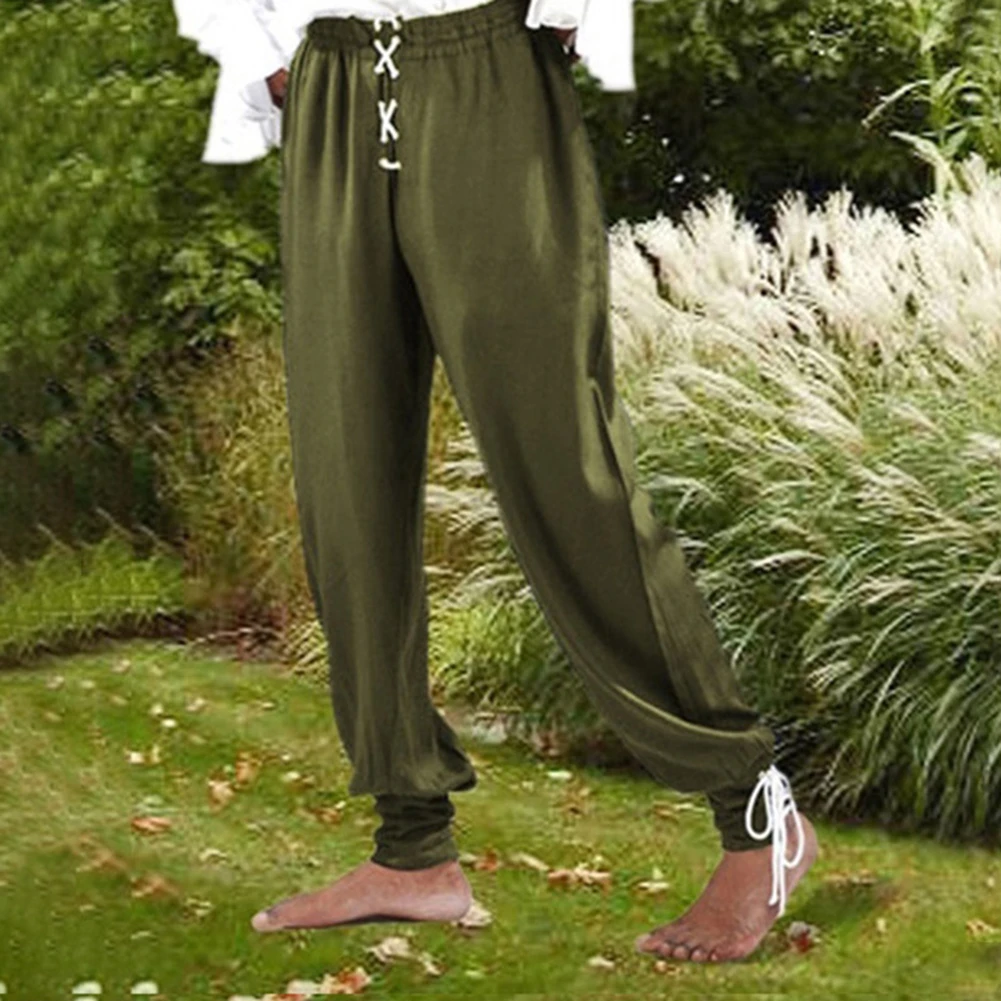 

Мужские однотонные драпированные плиссированные брюки с высокой талией, свободные брюки, модные повседневные брюки, шорты на шнурке, костюм на Хэллоуин, косплей