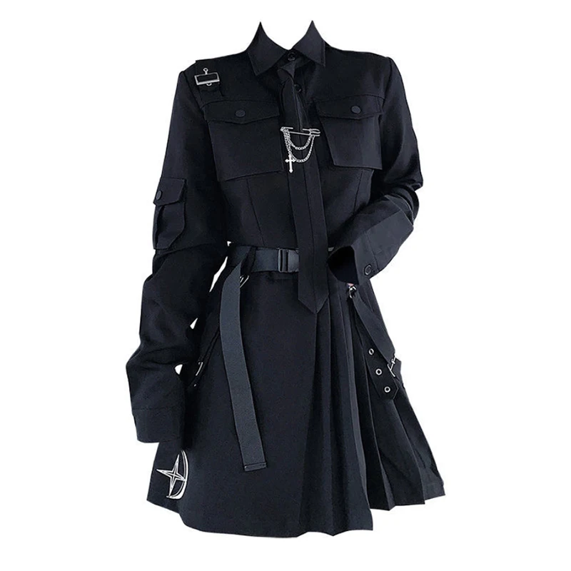 EMO Gothic Cargo Shirt Suit Egirl Punk Chain Ribbon Skirts Goth Dress Autumn Streetwear Harajuku Black Grunge Aesthetic Clothes