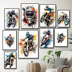 Watercolour Dirt Bike Motocross Canvas Painting Posters Prints  Motorcycle Motorbike Wall Picture for Room Home Decor Cuadros