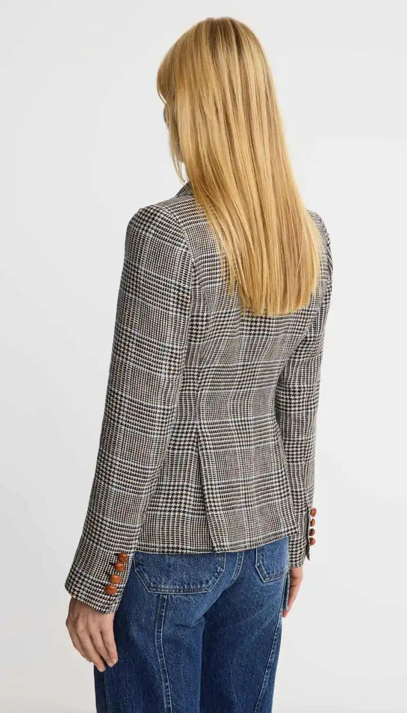 Chic Check Tweed Blazer Notched Collar Wooden Buttons Tailored Slim Silhouette For Urban Professional Social Occasion Customized