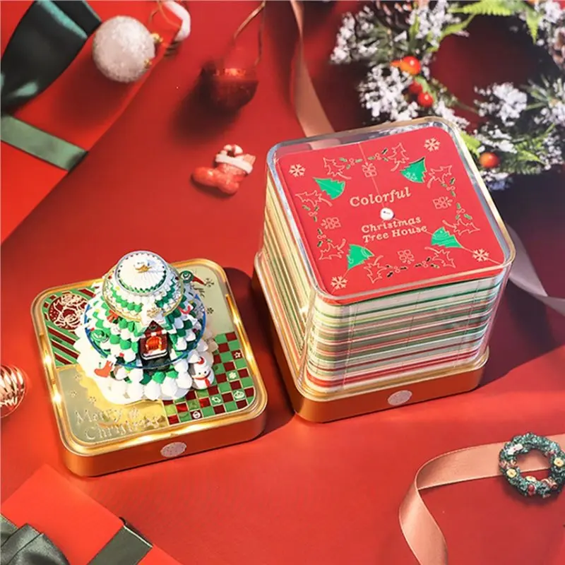 A50I 2026 مصباح ليد شجرة عيد الميلاد أجندة مكتبية /رزنامة مكتبية ثلاثية الأبعاد المسيل للدموع بعيدا ورقة نحت الفن مذكرة الوسادة عطلة مكتب سطح المكتب الديكور