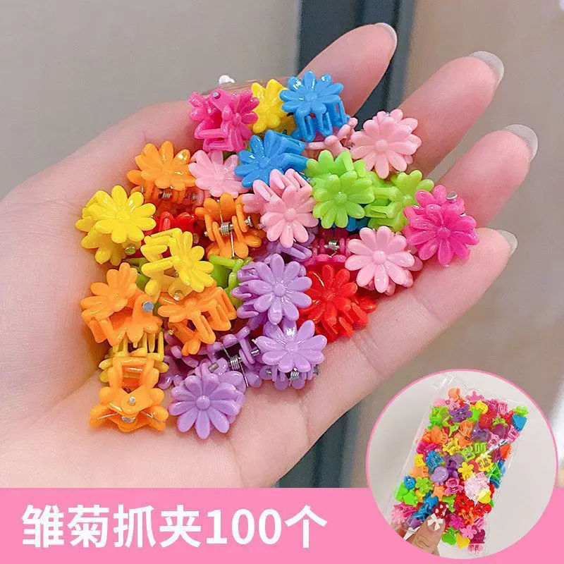 100 Uds. Pinzas en forma de garra pequeñas y coloridas para niñas, pinzas para el cabello con flores y mariposas, accesorios para el cabello, pinzas para el cabello de dibujos animados para niños, regalo para la cabeza