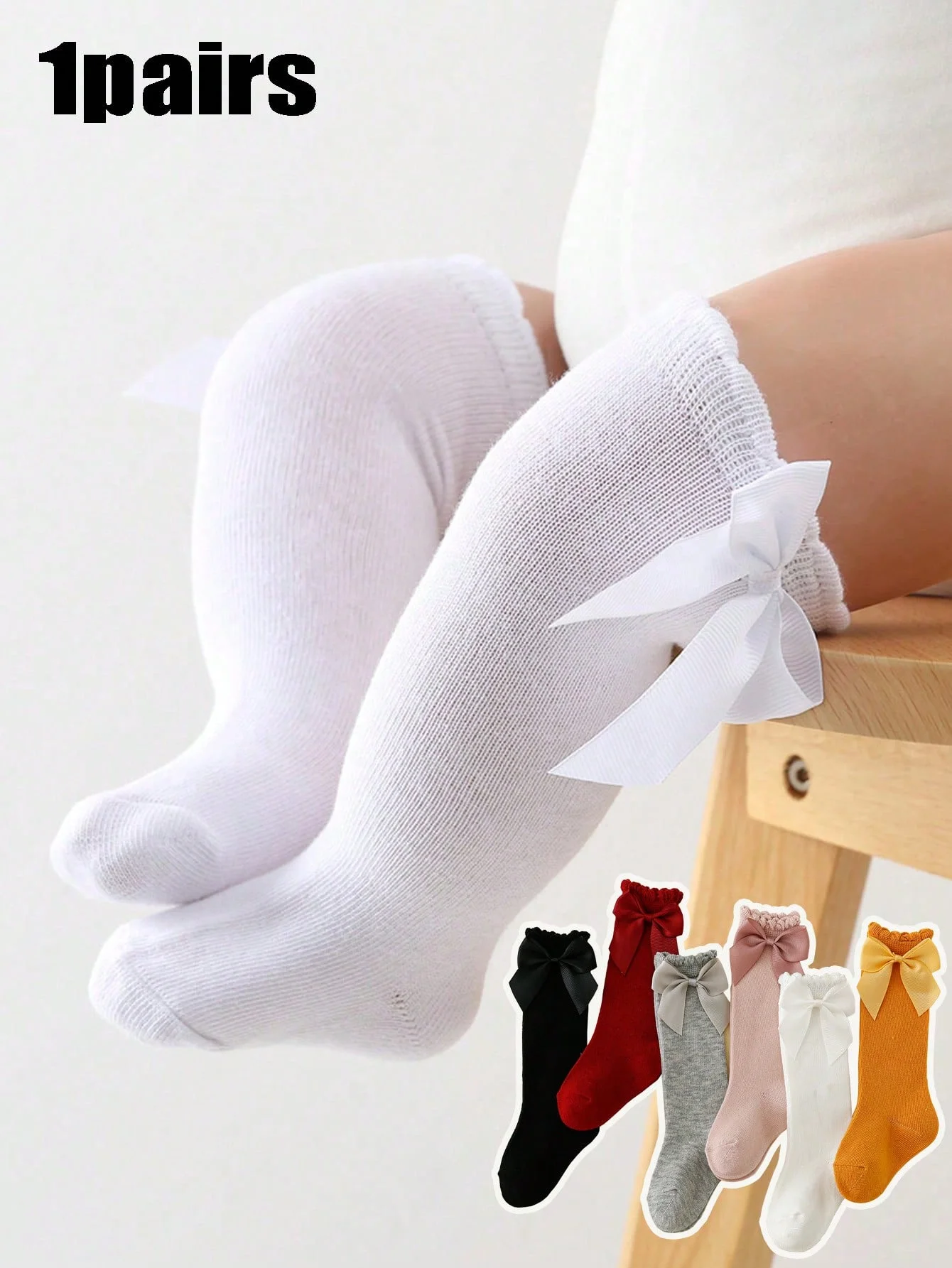 

1 пара высоких носков для маленьких девочек с украшением в виде банта, теплые гольфы для младенцев, подходят для повседневного ношения от малышей