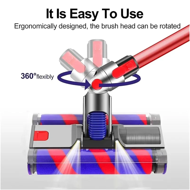 WHYY-Vacuum Motor Head Double Roller Brush For Dyson V7 V8 V10 V11 V15 Electric Floor Brush With LED Light For Hard Floors
