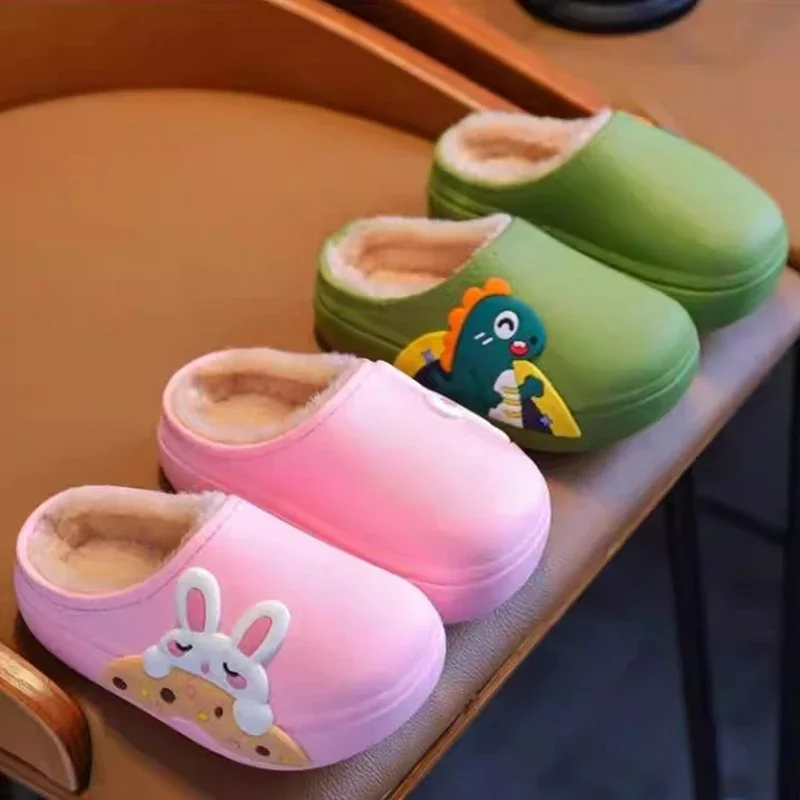 

2025 Children's Cotton Slippers New Winter Boys' Slippers Cute Girls Indoor Children Parent-child Baby Hairy Shoes