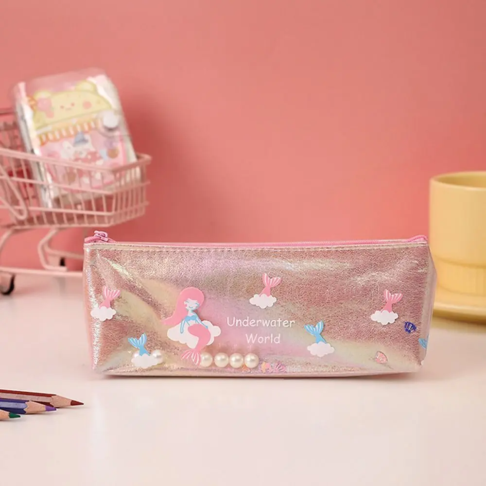 School Supplies Learning Stationery Pen Pouch Large Capacity Zipper  Mermaid Pearl Pencil Case