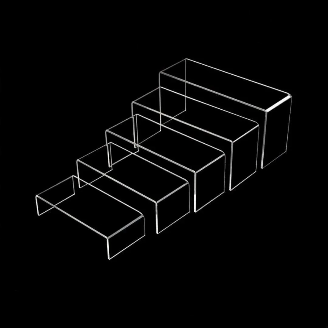 5Pcs U-Shaped Acrylic Display Risers, Transparent Desktop Showcase Stand for Figurines, Jewelry, Cosmetics, Retail Display Shelf