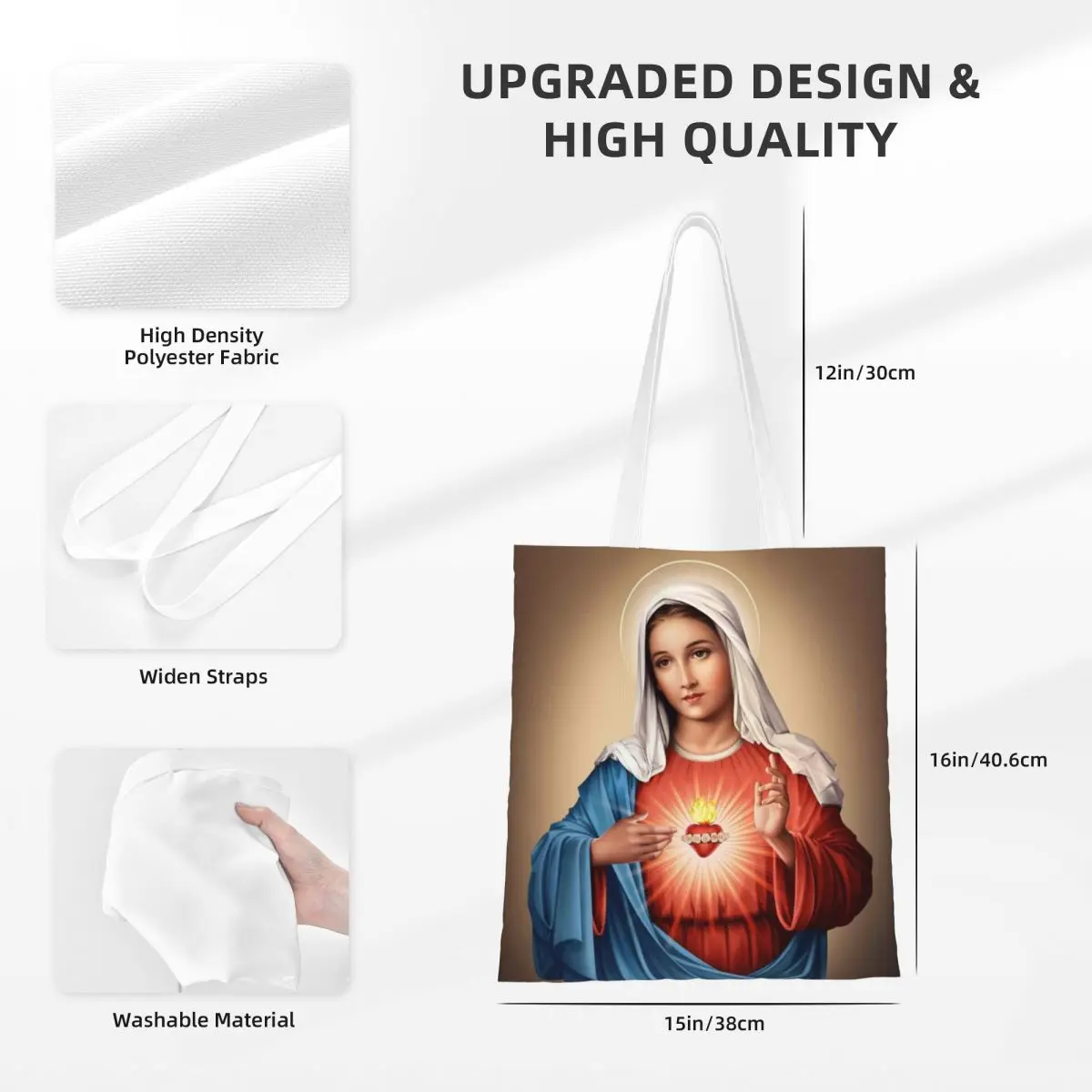 Heart Of Mary Catholic Canvas Tote Bag Fashion Large Capacity Grocery Bag for Women Christ Christian Student Bags