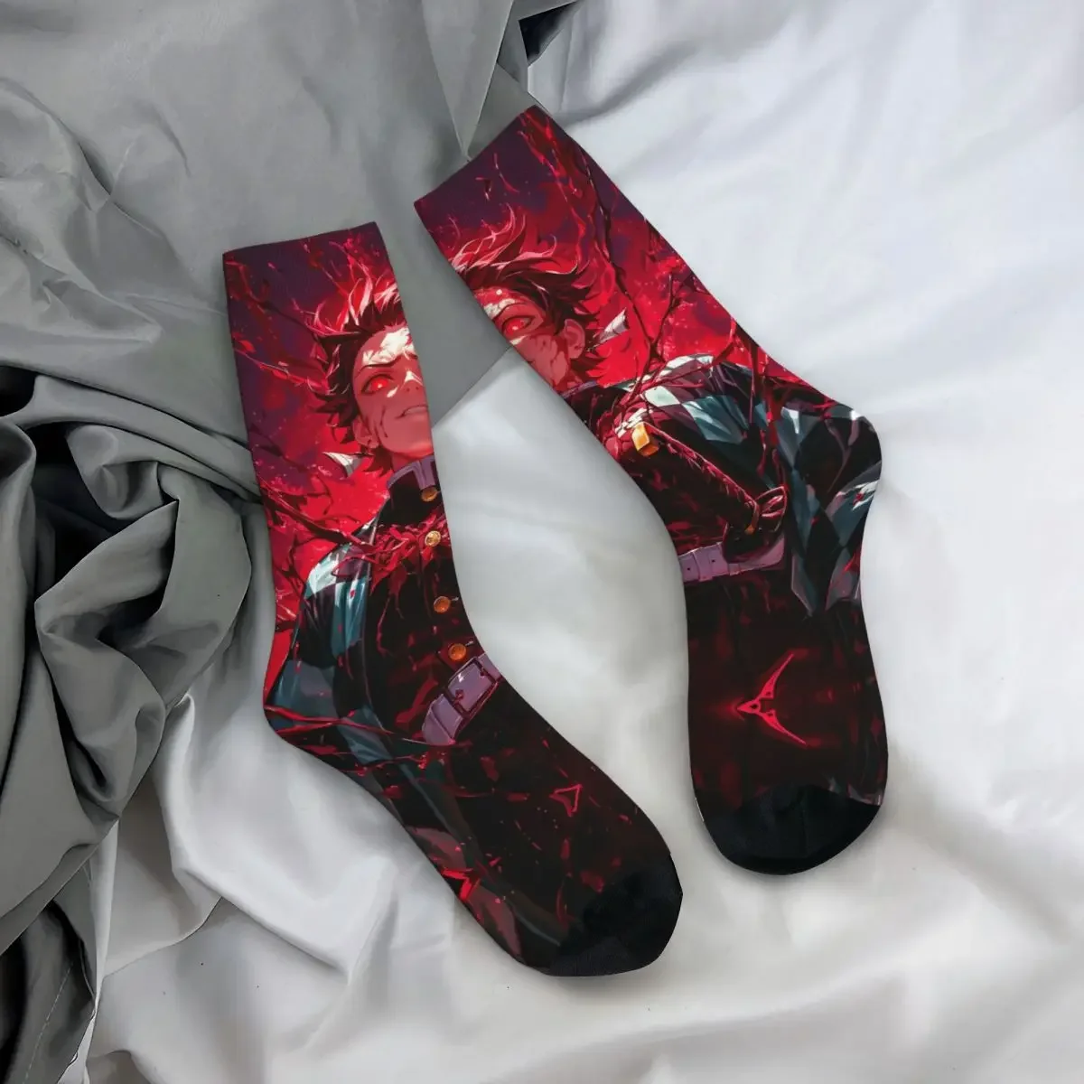 Chaussettes de basket-ball Demon Slayer pour hommes et femmes, Tanjiro Kamado, polyester Anime, tube moyen, mode