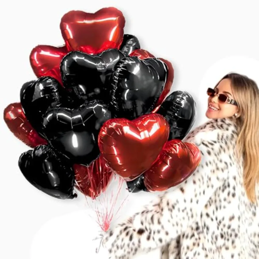 12 pçs balões de folha de coração preto e vermelho 18 Polegada balões mylar para amor dia dos namorados aniversário festa de casamento decoração