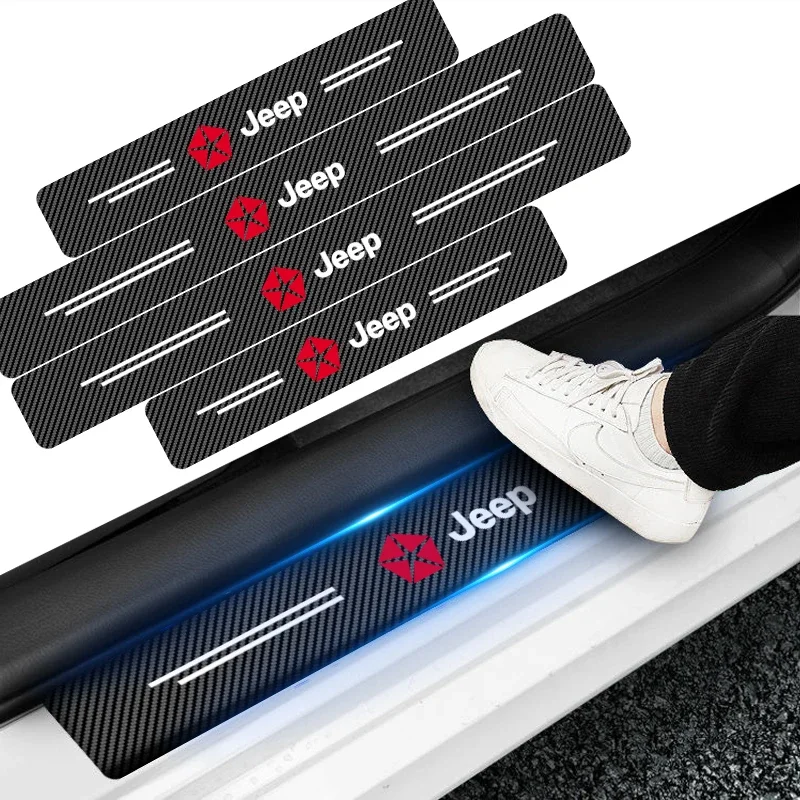 

4Pcs Carbon Fiber Car Doorsill Protector Sticker For Jeep Compass Wrangler Gladiator Renegade Grand Cherokee Wagoneer