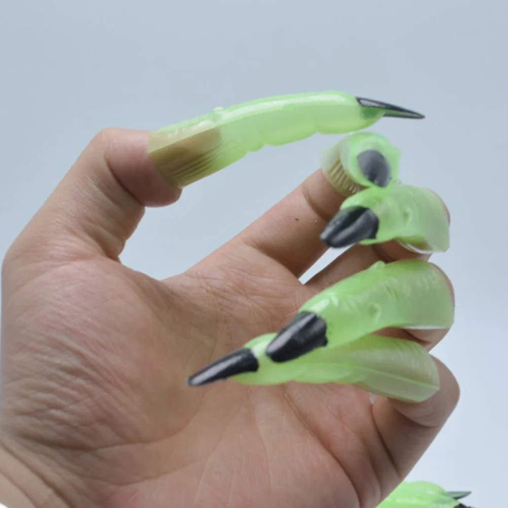 

20Pcs Glow in The Dark Halloween Witch Fingers Fake Nails Luminous Spooky Costume Decoration Props Witch Nails