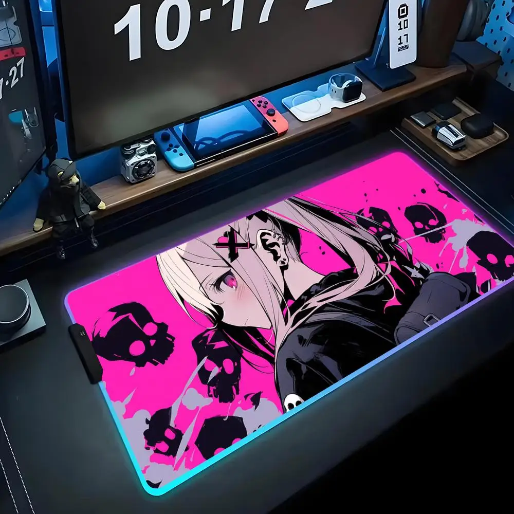 

anime punk street girl Mouse Pad RGB Gaming Mousepad Big LED Pad PC Desk Mat Luminous Mouse Pad Large Keyboard Mats Table Rug
