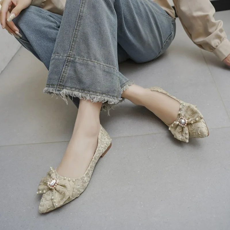 Flat Shining Shoes Womens 2026 New Bow Knot Rhinestone Fairy Style Casual Commuting Womens Comfortable Shoes Woman Shoes view 4