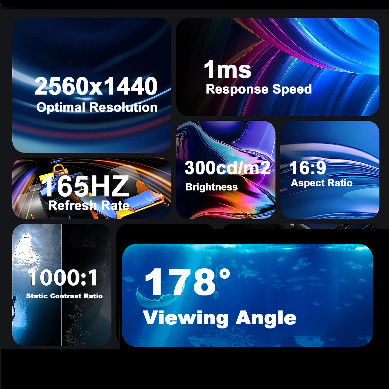 2K Gaming Monitor 27in Computer Monitor Ultra Thin LED 2560x1440 Fast 165HZ Desktop Monitor Screen Protector for Eyes High Clear