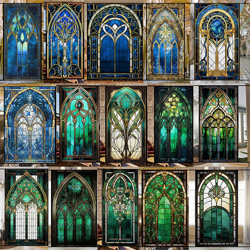 

Retro Art Glass Film European-style Stained Church Art Privacy Window Stickers Opaque Hotel Club Porch Window Decor Film