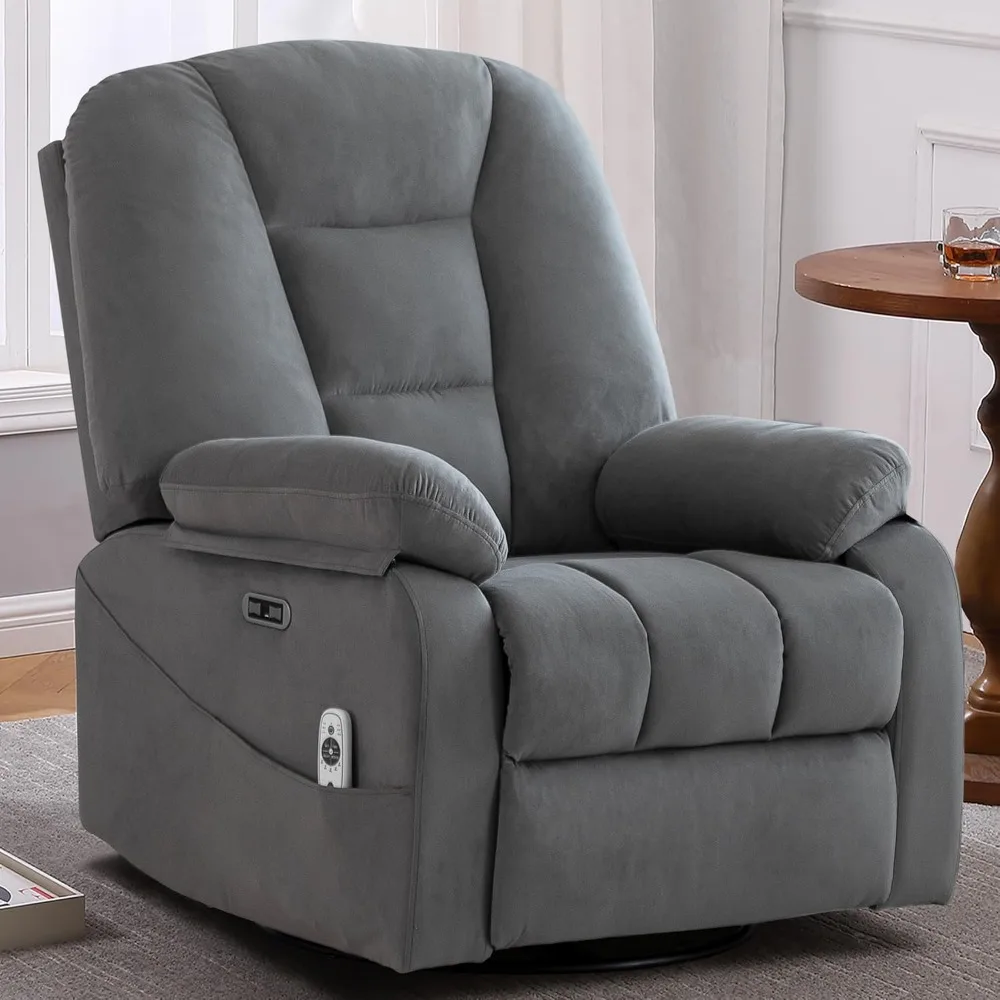 Power Swivel Rocker Recliner Chair for Adults,Rocking Recliners Chairs with Massage and Heat for Living Room, Electric Fabric Re