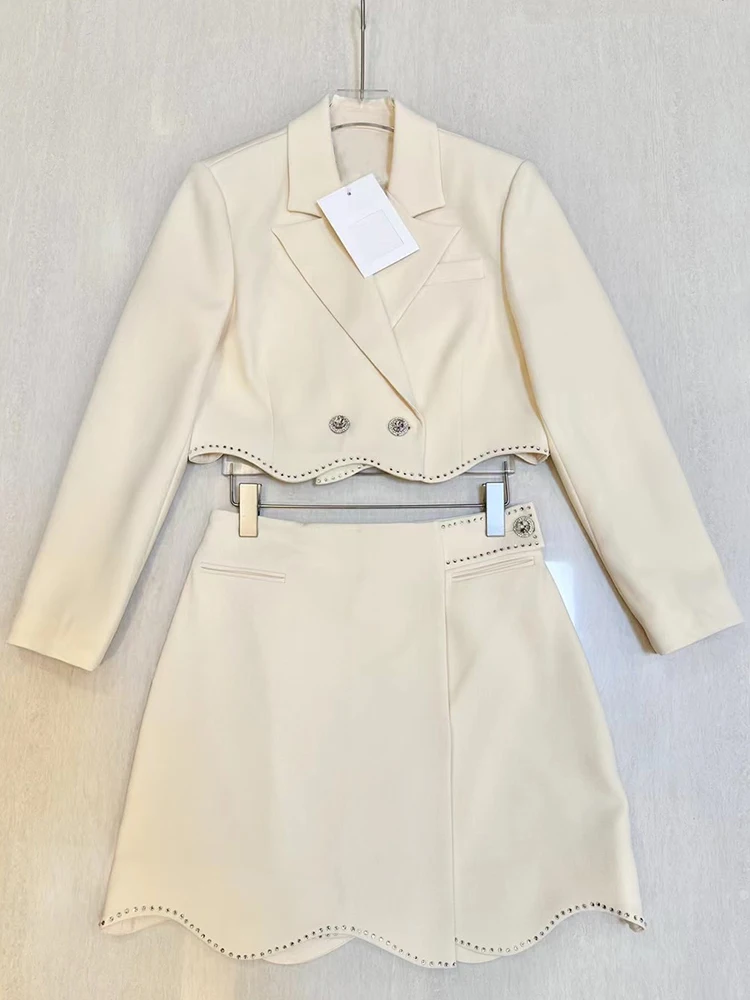 

2025 Spring and Autumn New Slim Dress Lapel Long Sleeve Short Suit Jacket High Waist Mini Hip Skirt Fashion Two-piece suit