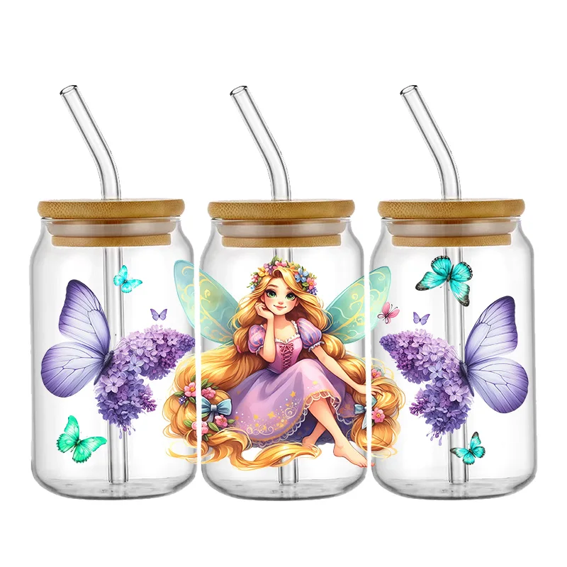Cartoon Sticker Prinses Serie Wasbaar 16oz UV DTF Cup Wrap Transfer Stickers Aangepaste DIY Mok Decal Sticker