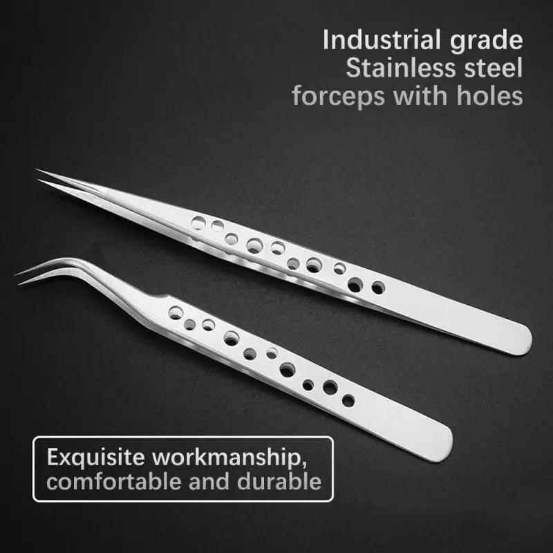 Precision Industrial Tweezers Anti-static Magnetic Stainless Steel Tweezers Set For Electronics Soldering Maintenance Hand Tools