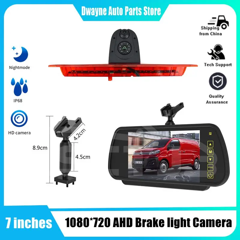 Car High Mount Dual Lens Brake Light Reversing Camera Monitor for Ford Transit (2014 -2018) Vans Parking Reverse Backup Camera