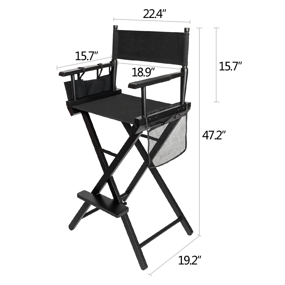 Folding Beech Director Chair High Quality Solid Hardwood & Polyester Makeup Chair Black[US-Stock]