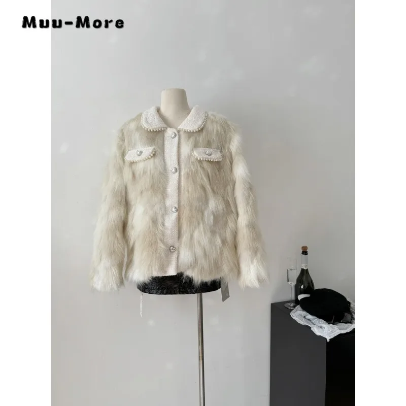 Women Casual Luxury Long Sleeve Single Breasted Fur Top 2023 Winter Turn Down Collar Outerwear Jacket Thick Warm Faux Coat