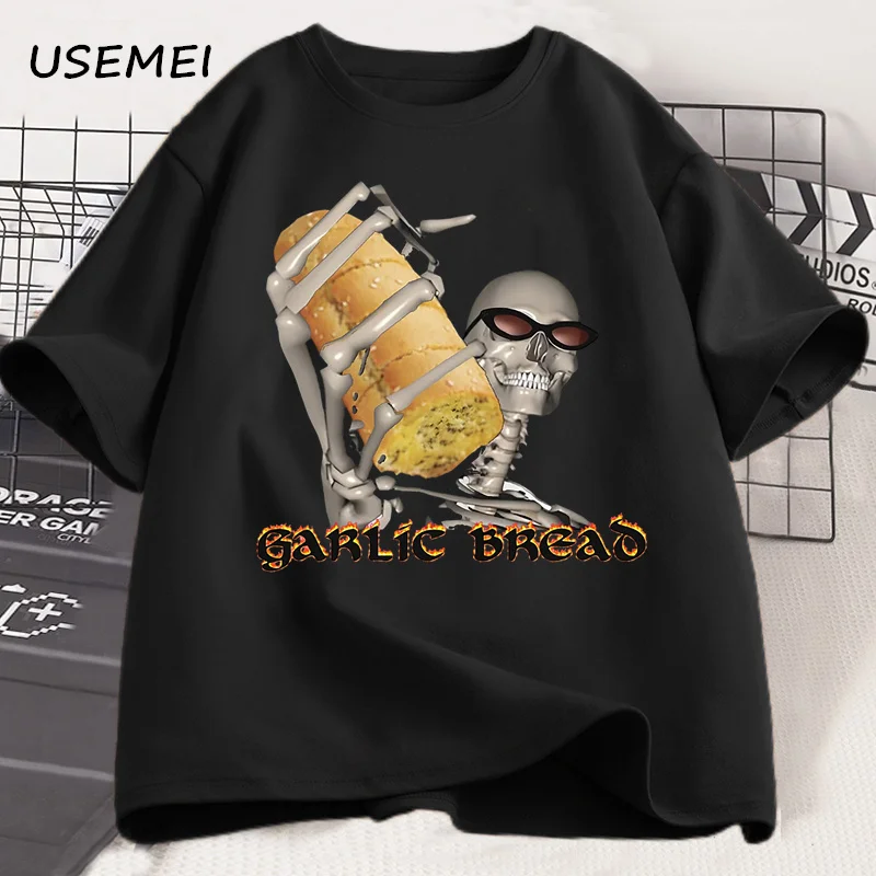 Evil Silly Skeleton T-Shirt Garlic Bread Skeleton Funny Meme T-Shirt Hilarious Crazy Print T-Shirt Unisex Casual T-Shirt