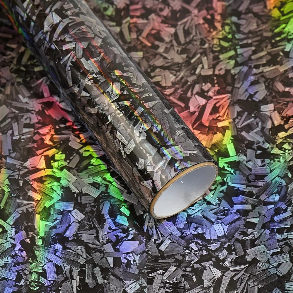 Rainbow Holographic Forged Carbon Glossy Laser Wrap Vinyl Motorcycle Stickers Forged Carbon Fiber Car Body Color Change Film view 4