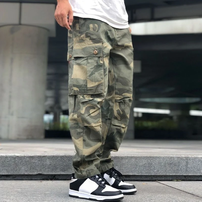 Spring Summer Trousers Man Camo Straight Cheapest Nylon Loose Regular Fit Korean Style Harajuku Casual Emo Cargo Pants for Men