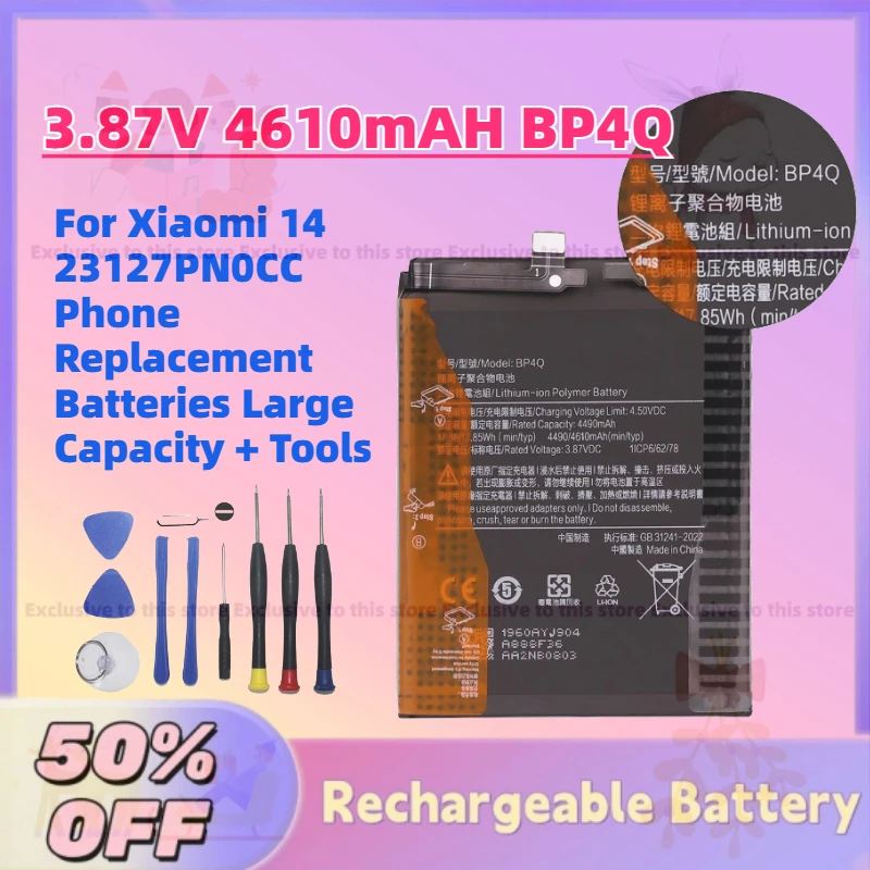 

Zero Cycle 3.87V 4610mAH BP4Q Mobile Phone Battery for Xiaomi 14 23127PN0CC Phone Replacement Batteries Large Capacity + Tools