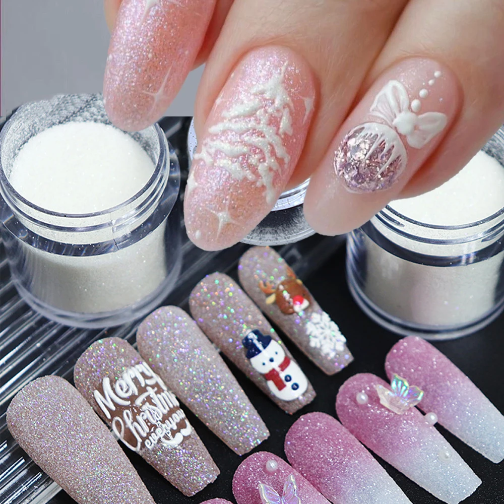 

1Jar White Glitter Nail Dipping Powder Christmas Shiny Sweater Woolen Nail Art Powder Black White Sugar Sand Coating NailPigment