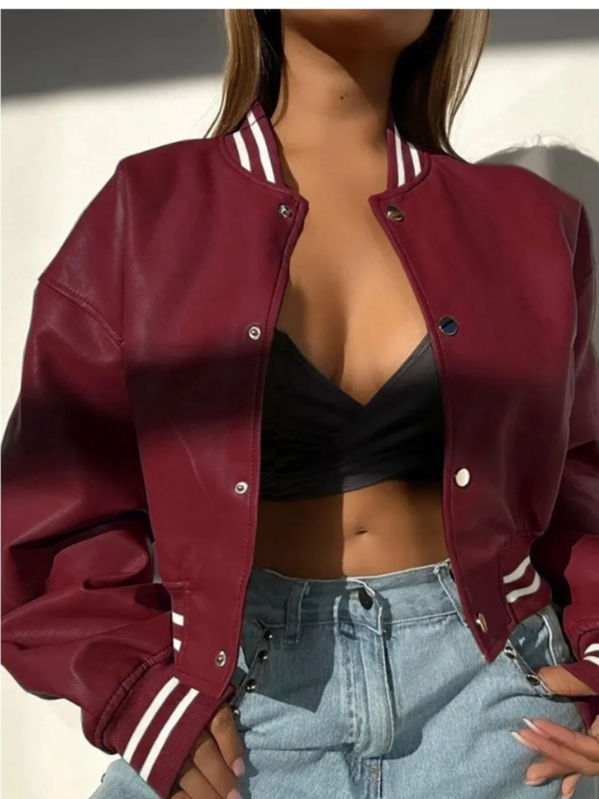 Street Sle Loose Fit ort PU Leather Jaet Single Button Moto Jaet Simple Design Autumn Winter New Faion Women's Coat