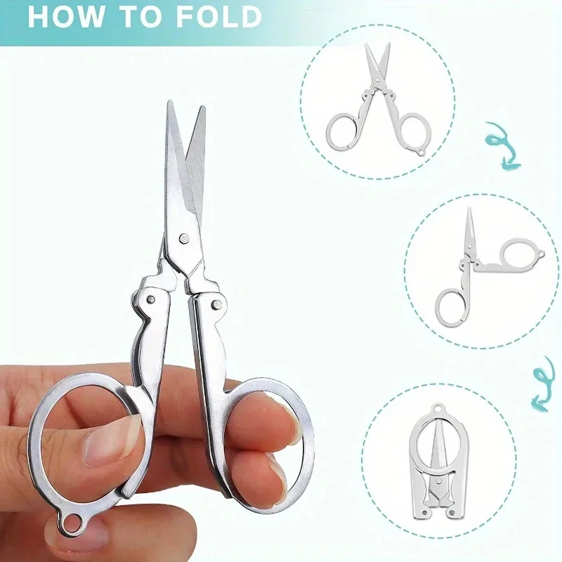 Compact Folding Scissors: Stainless Steel Mini Shears with Keyring – Lightweight Travel Tool for Hiking, Sewing & First Aid Kits