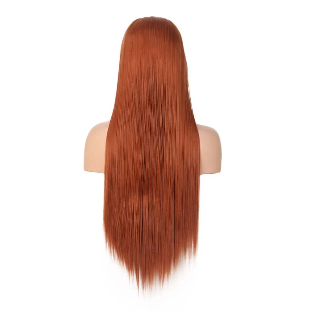 Ginger Wig Synthetic Lace Wig Long Straight Wig Ready To Wear Auburn Red Lace Frontal Wigs For Women Orange Straight Wig Cosplay