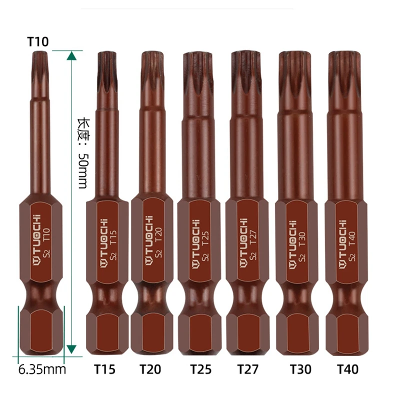 Precision Screwdriver Bit 6.35*50mm 75mm 100mm 150mm torx T10 T15 T20 T25 T27 T30 T40 S2 Repair Tools