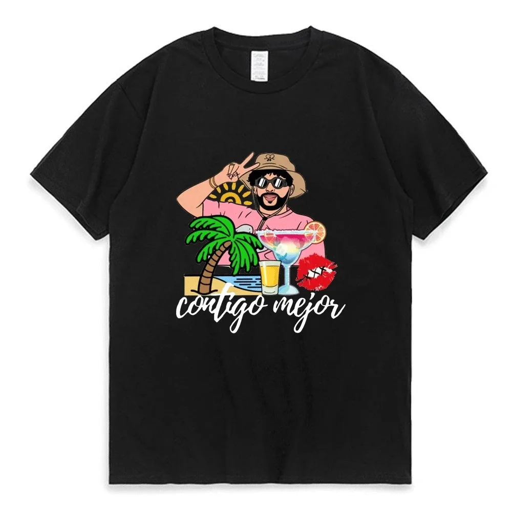 Bad Coelho Cantora UN VERANO SIN TI Álbum de Música Dupla Face Impressão T-shirt de Hip Hop de Rua Tendência de Manga Curta 2024