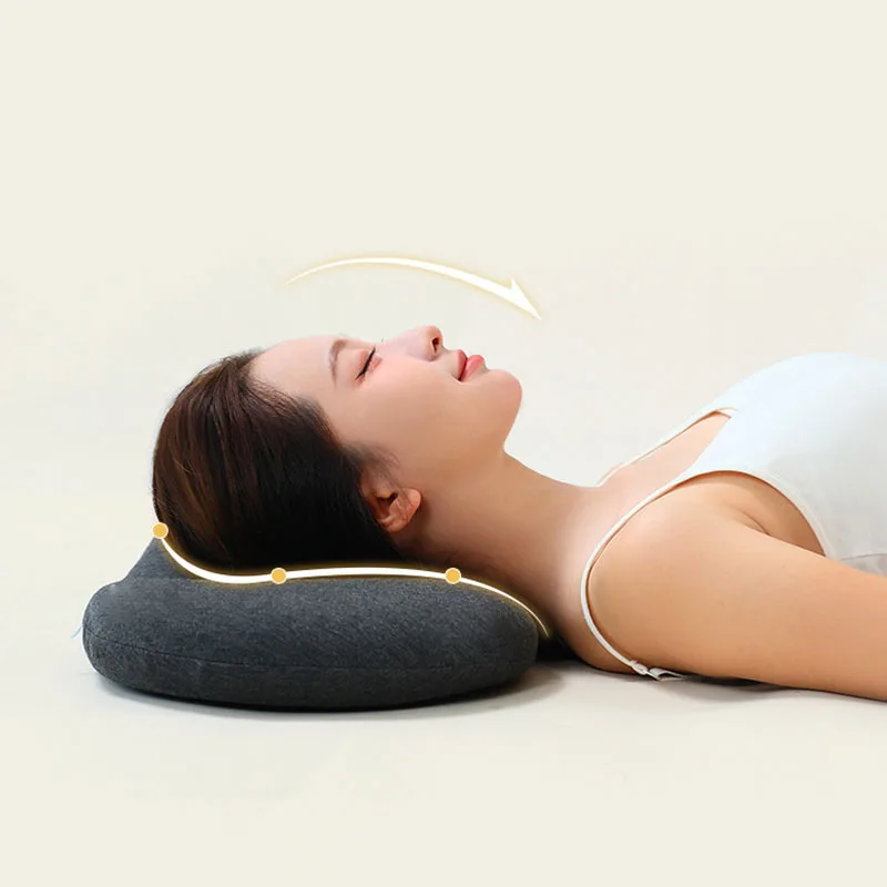 Low Sleeping Pillow for Cervical Protection Ultra Thin Slow Rebound Memory Cotton Neck Pillow Oval Detachable Cushion for Adults