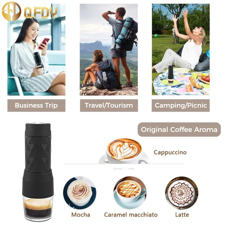 Portable Coffee Maker Espresso Machine Hand Press Capsule Ground 3 In1 Coffee Brewer Portable for Travel and Picnic