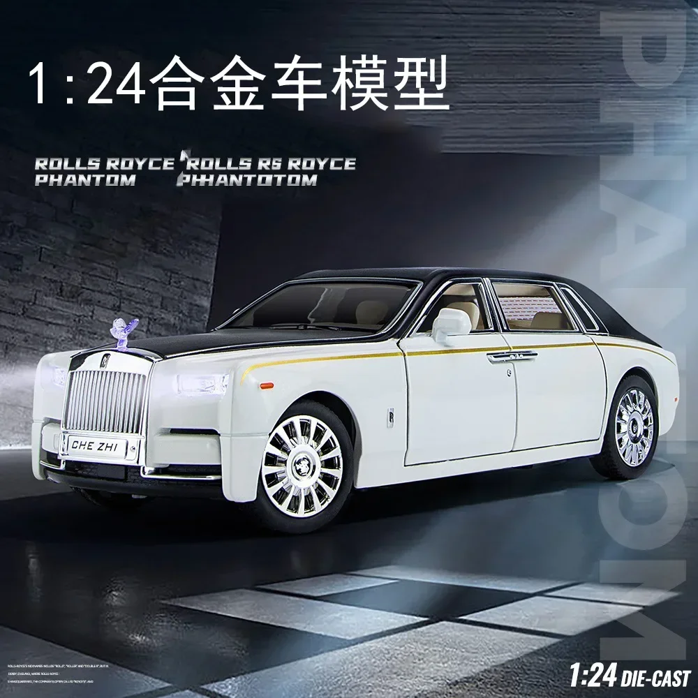 1:24 Rolls-Royce Phantom Starry Sky Top Car Simulation Sound And Light Pull Back Alloy Car Model Decoration Boy Toy Car Gift C33