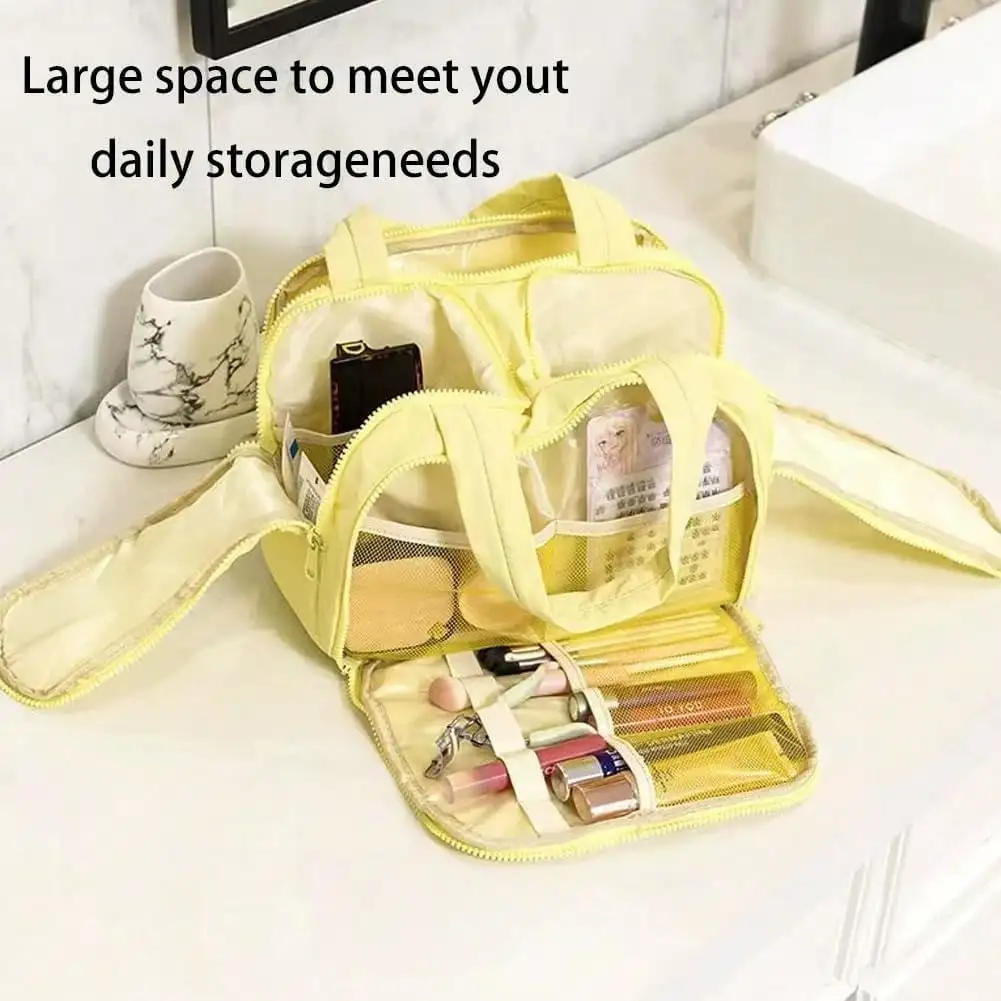 Женская косметичка большой вместимости с двойным отверстием и водонепроницаемой подкладкой из ПВХ, органайзер с несколькими карманами, дорожный чехол для туалетных принадлежностей