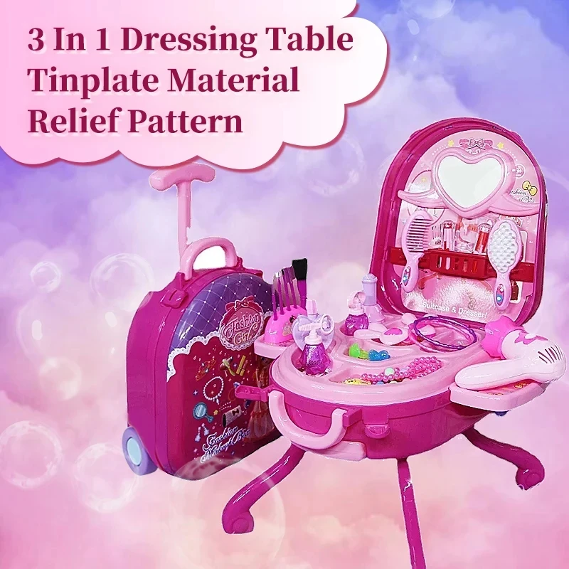 Children Dressing Table Makeup Set Toys for Girls Princess Beauty Suitcase Make Up Kit 3+ Kids Play House Toy Girl Birthday Gift