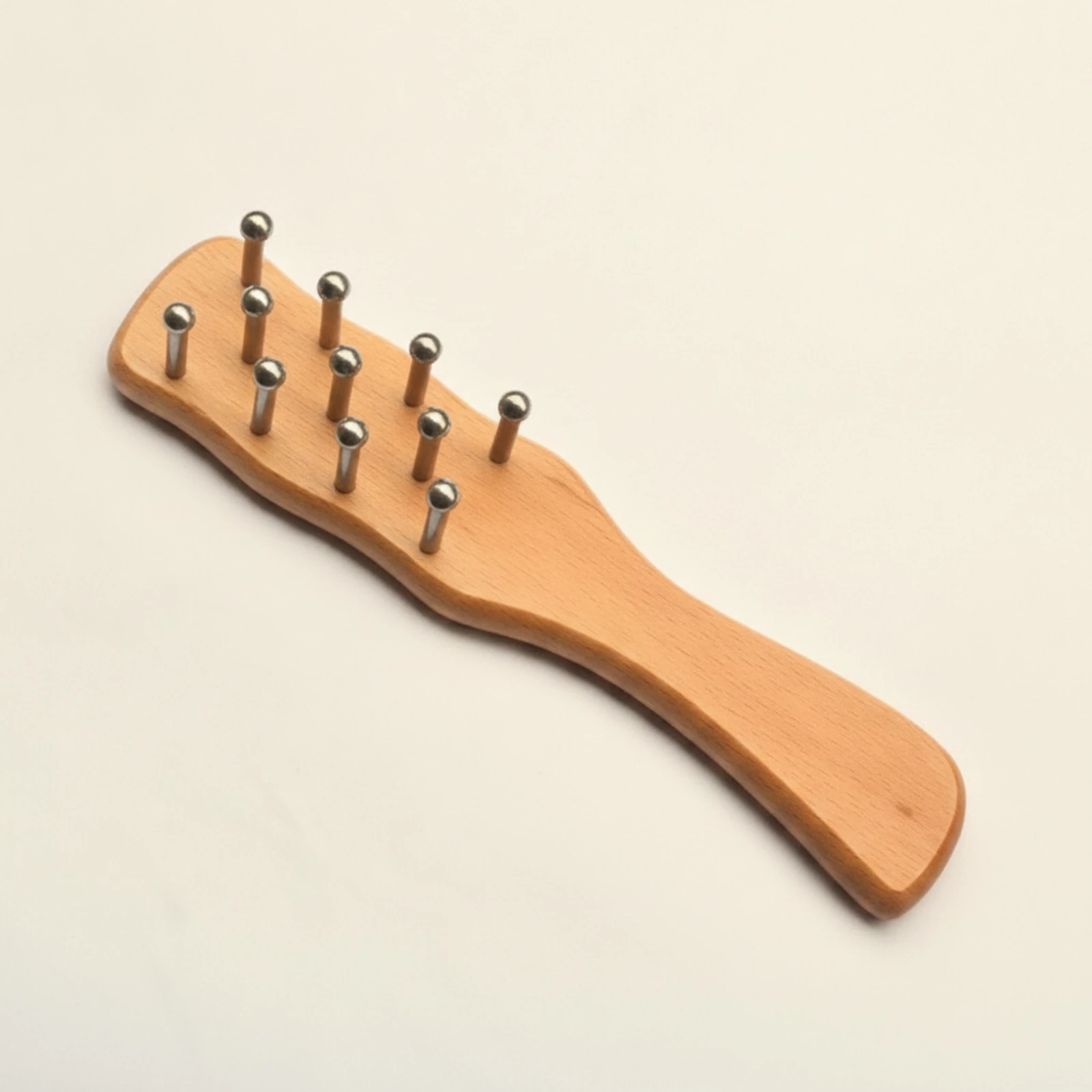 Wooden Comb with Steel Pins Beech Wood Gua Sha Comb Gua Sha Tool Long Handle
