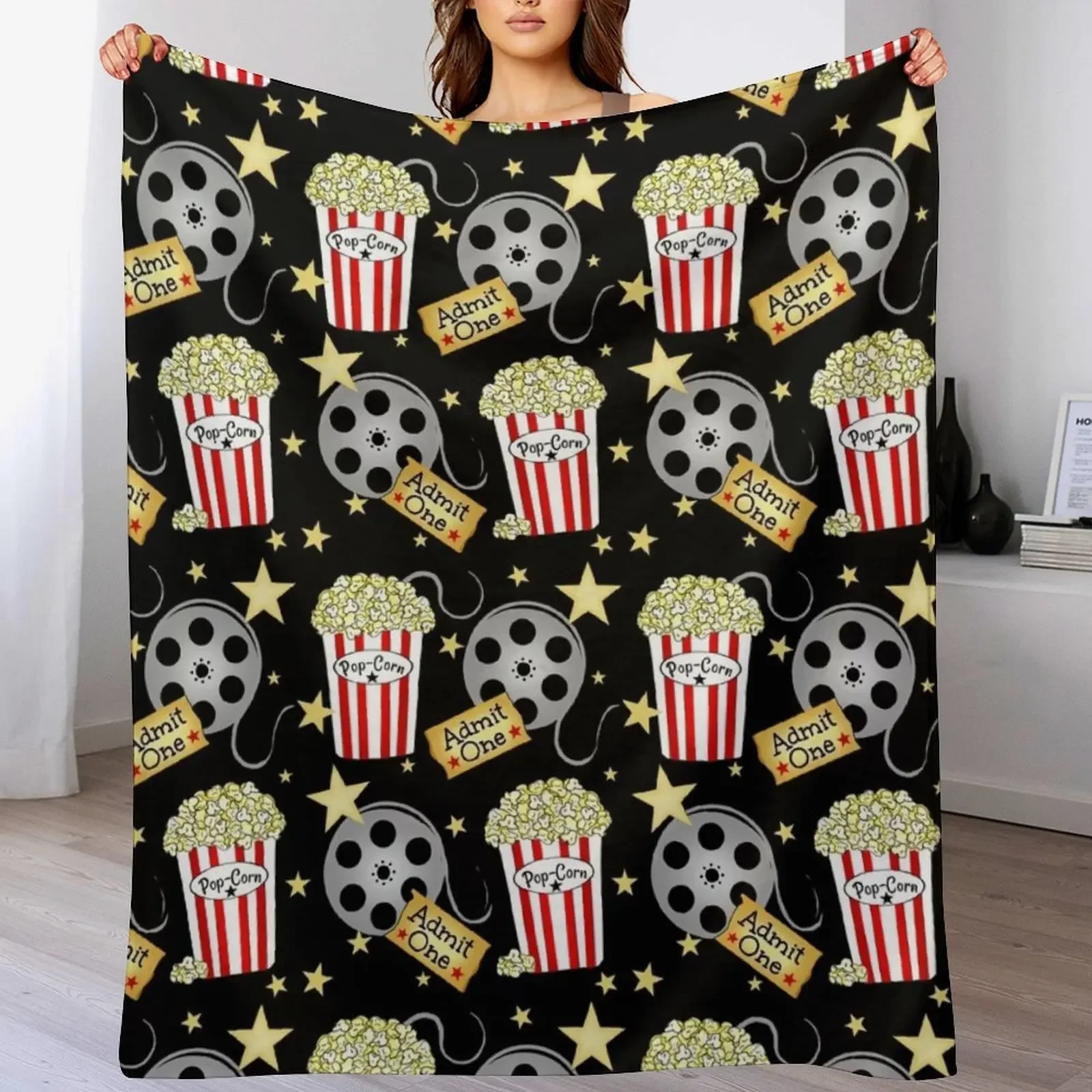 VIP Movie Night / Pop Corn Throw Blanket Warm Cozy Throw Blanket for Living Room Couch
