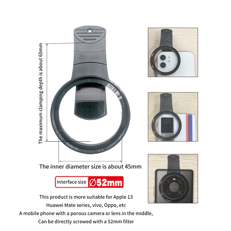 Universal Lens Clip Phone Lens Clip For 37mm 52mm CPL Wide Angle Zoom Fish Eye Macro Filter Lens Clip For IPhone All Smartphones
