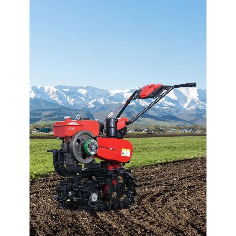New micro tiller   chain track small red bull new crawler diesel small household agricultural micro tiller