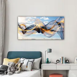 Large Modern Abstract Floating Black Gold Mesh Canvas Painting Print Luxury Wall Art Picture Link Poster For Living Room Home De