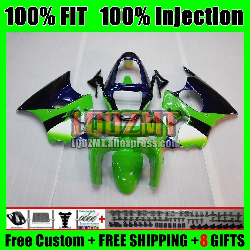 ZX636 Bodys For KAWASAKI NINJA ZX 6R 636 6 R 2000 2001 2002 43No.18 Green black 600CC ZX-6R ZX600 ZX-636 ZX6R 00 01 02 Fairing